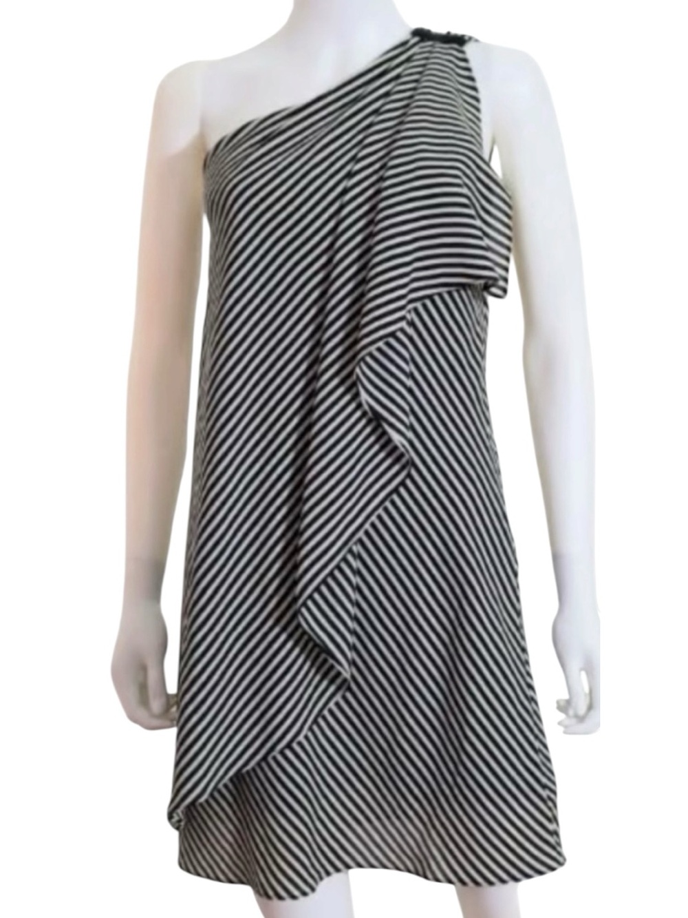 H by Halston Striped One Shoulder Dress Black/White Autumn wedding guest dress